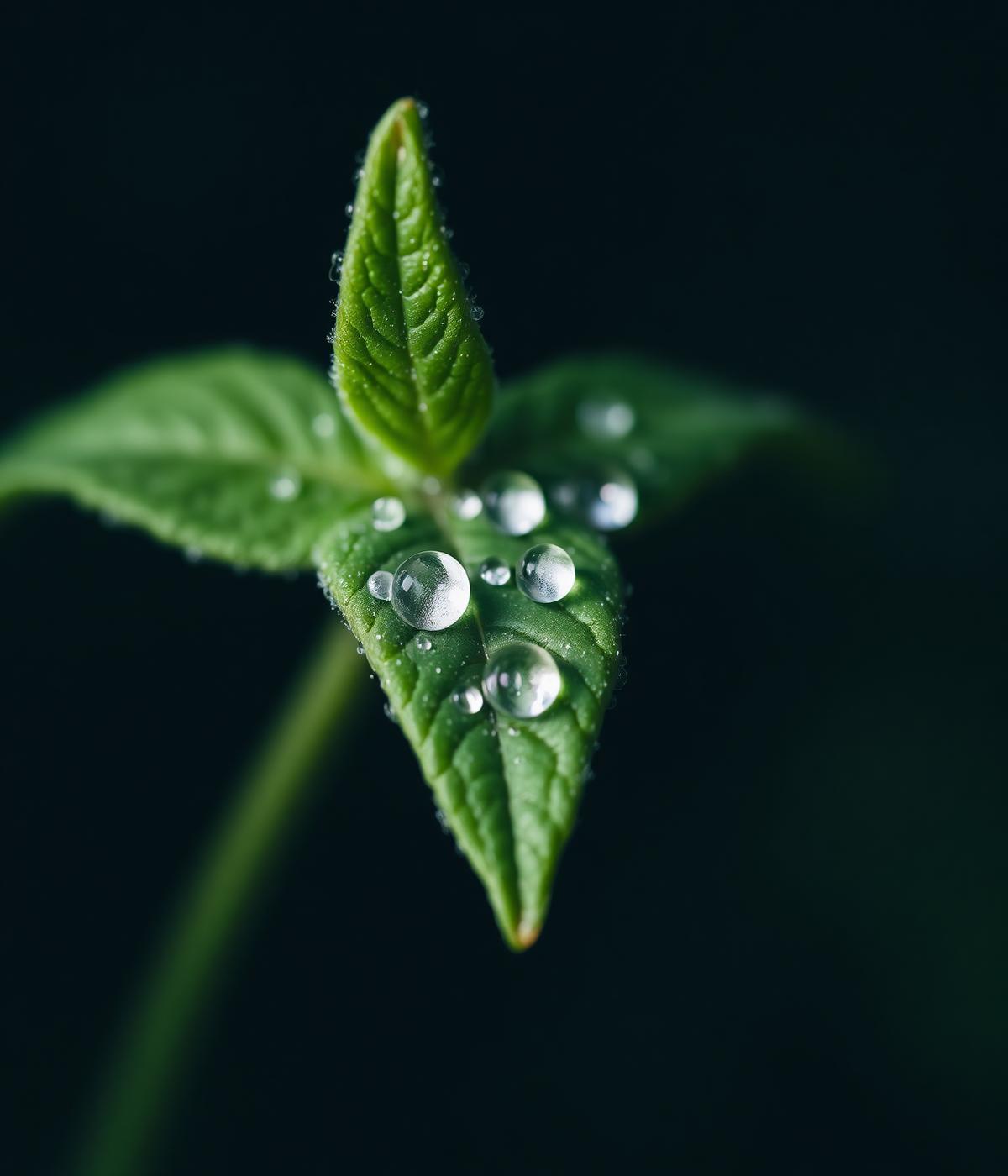 A single sage leaf with dew